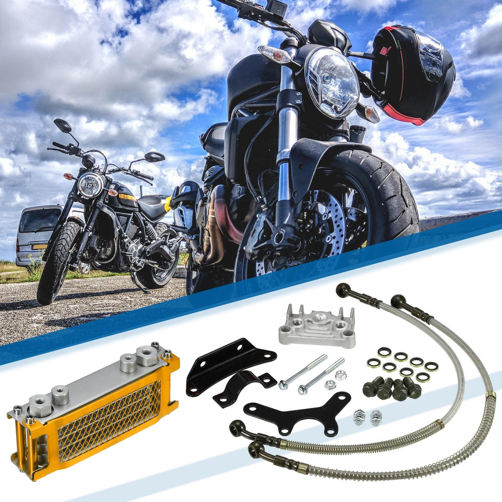 Engine Oil Cooler Radiator Kit Universal Gold Tone for ATVs and Monkey Bike