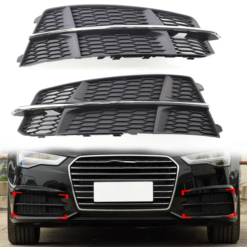 Front Bumper Lower Side Grille for Audi A6 C7 SLine (2014–2018) Black Chrome Pair