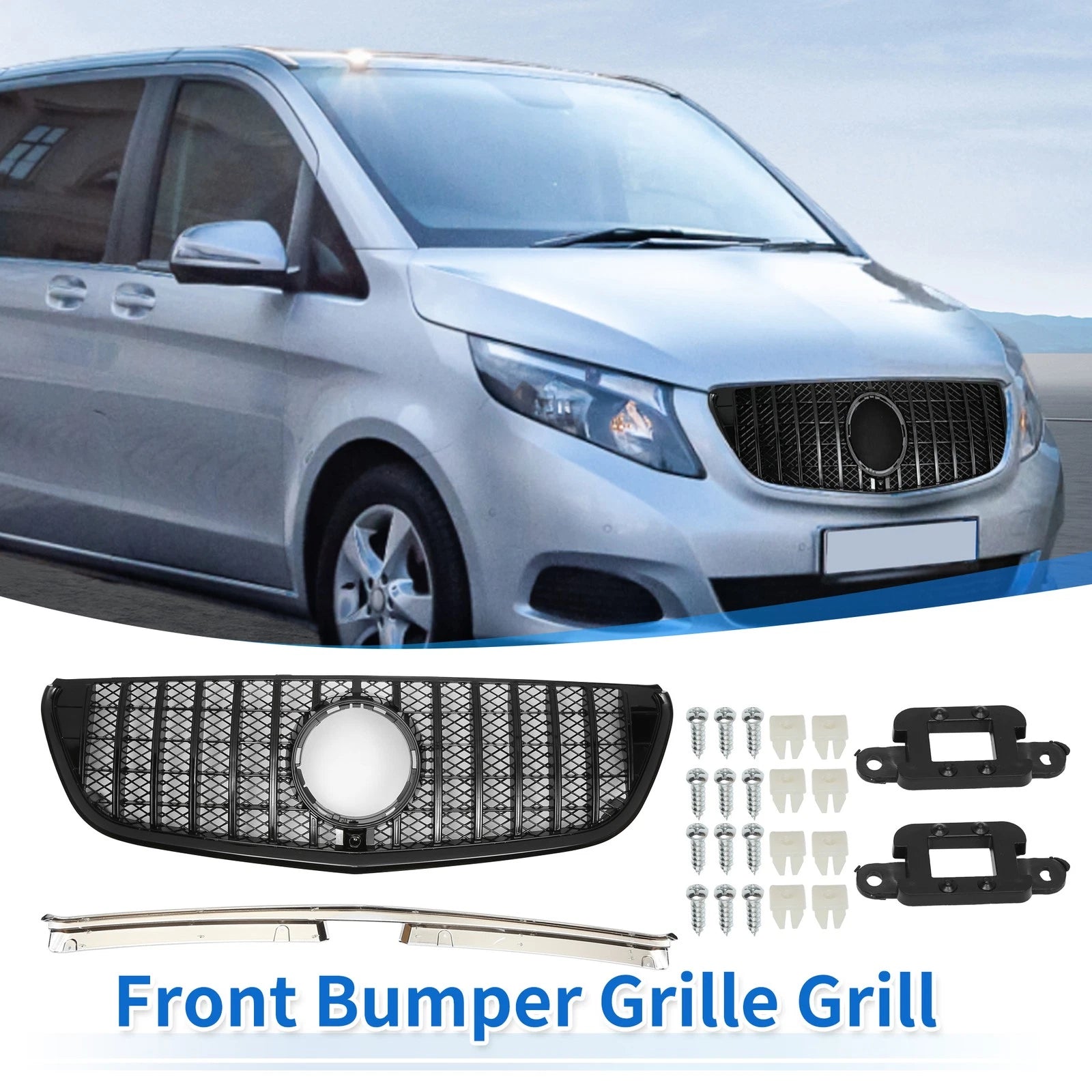 Front Upper Bumper Grille Grill Replacement for Mercedes-Benz Vito (W447) (2014–2023)