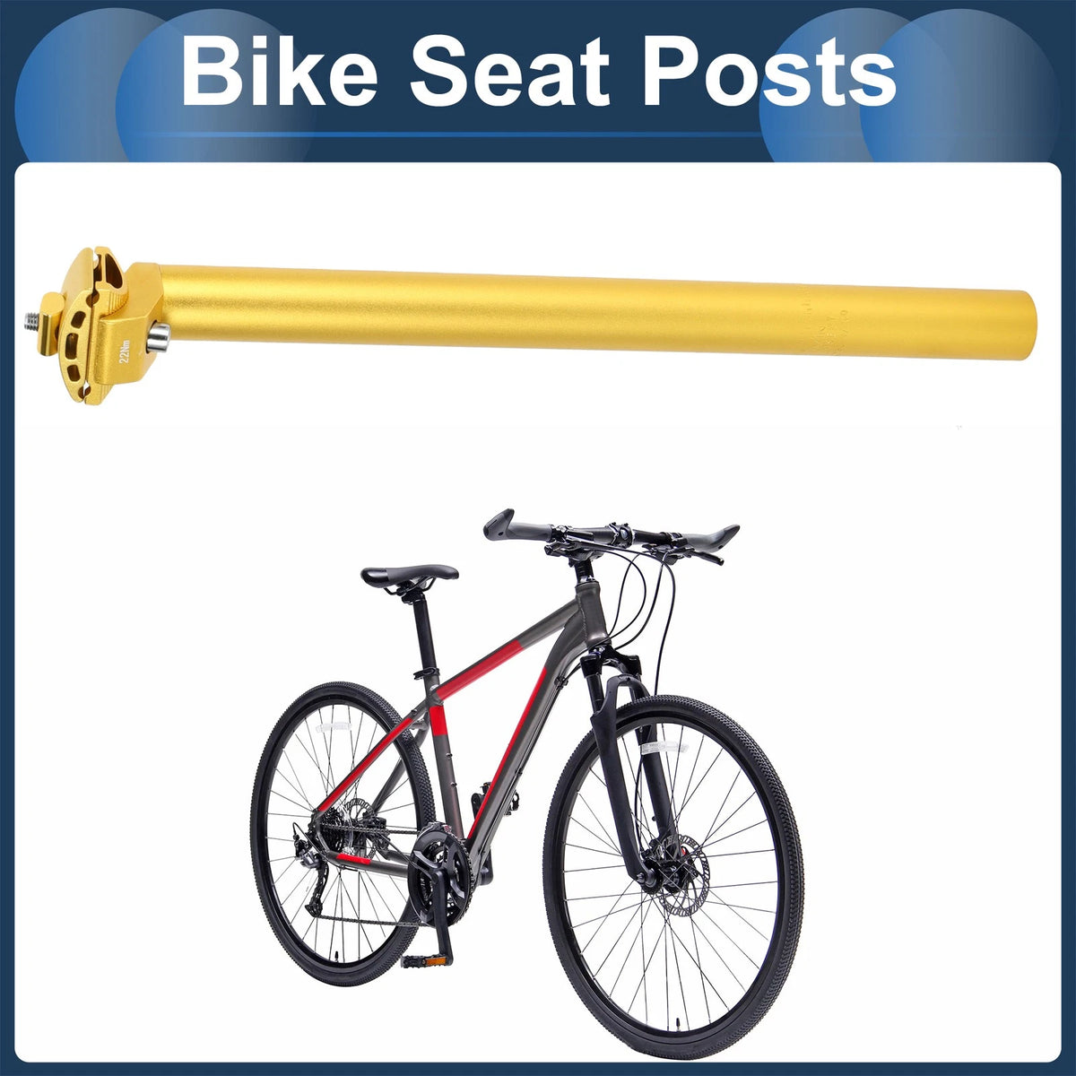 Seat Post for Bike 30.4x400mm Extra Long Adjustable Angle Gold Tone Aluminum Alloy