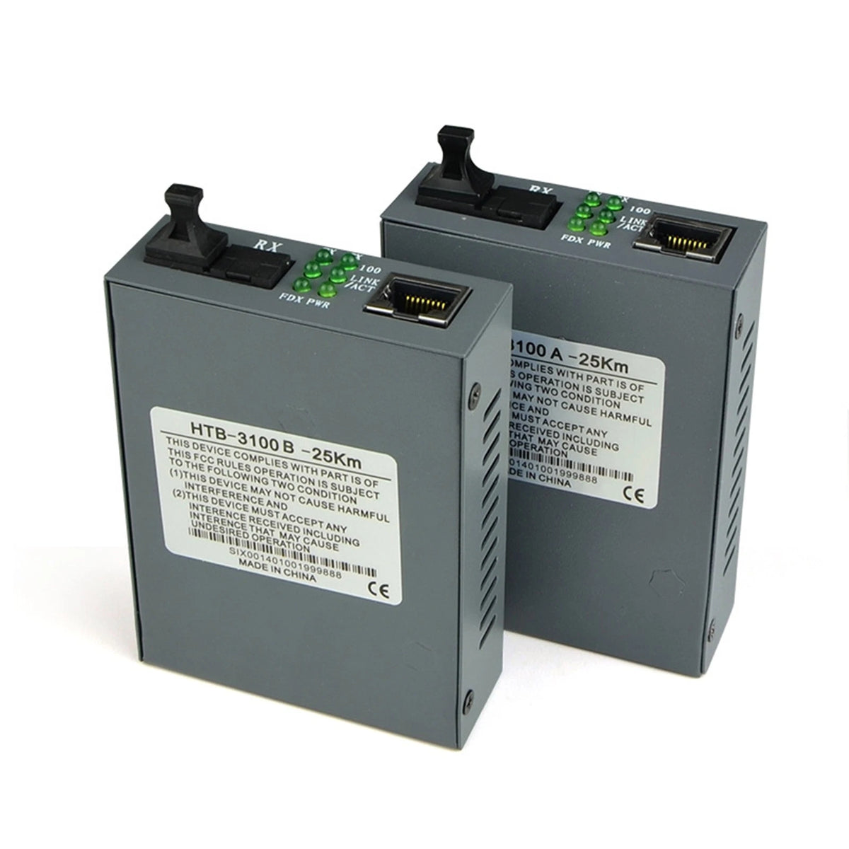 2Pcs Ethernet to Fiber Optic Media Converter for Singlemode 25Km