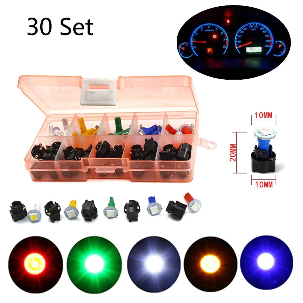 30Pcs T5 Twist Socket LED Light Bulb for Car Instrument Panel Cluster