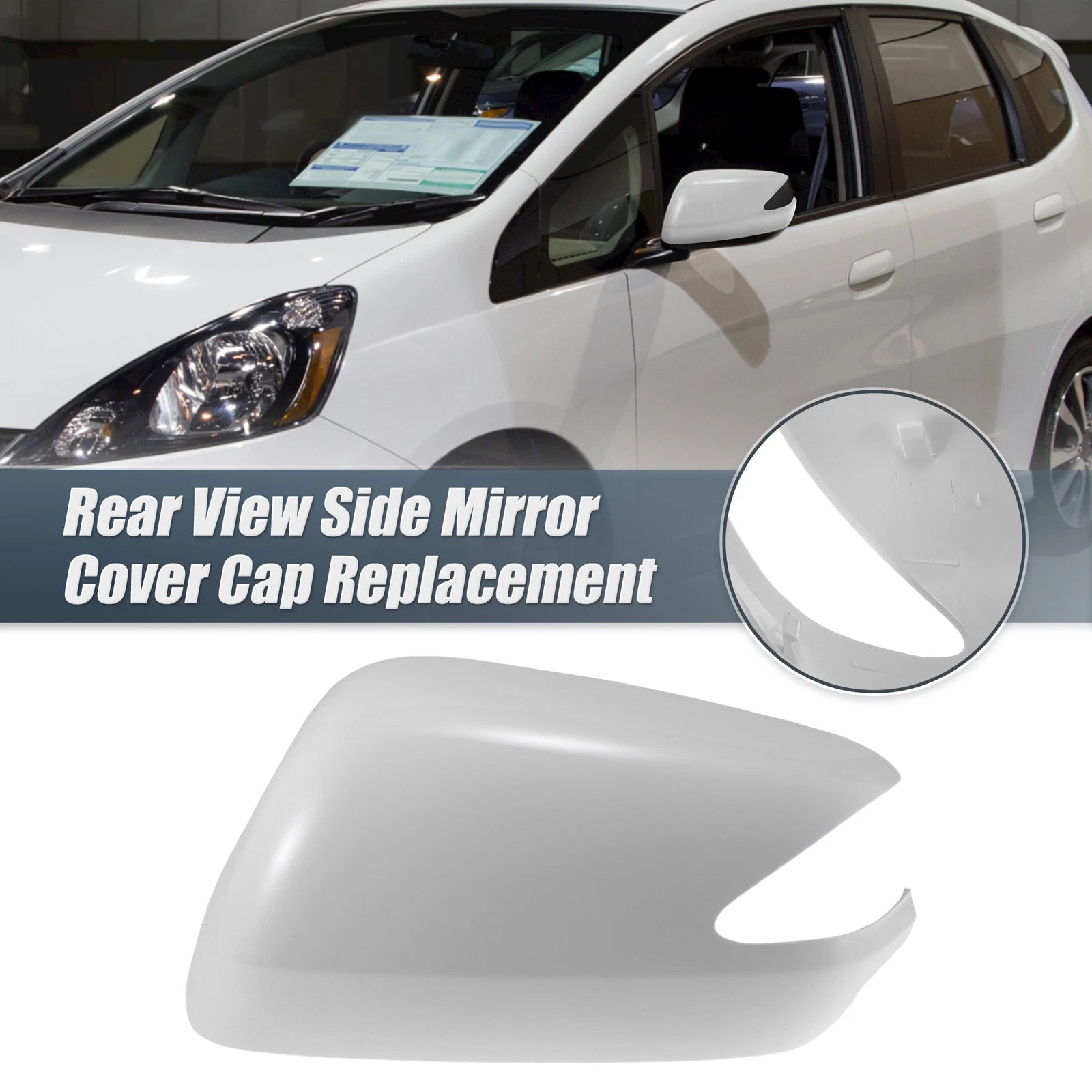Left Side Car Mirror Cover Cap Replacement White for Honda Fit (2009–2013)