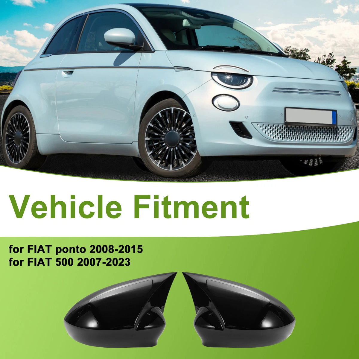 1 Pair Side Mirror Cover Caps for Fiat Punto (2005–2018) Gloss Black