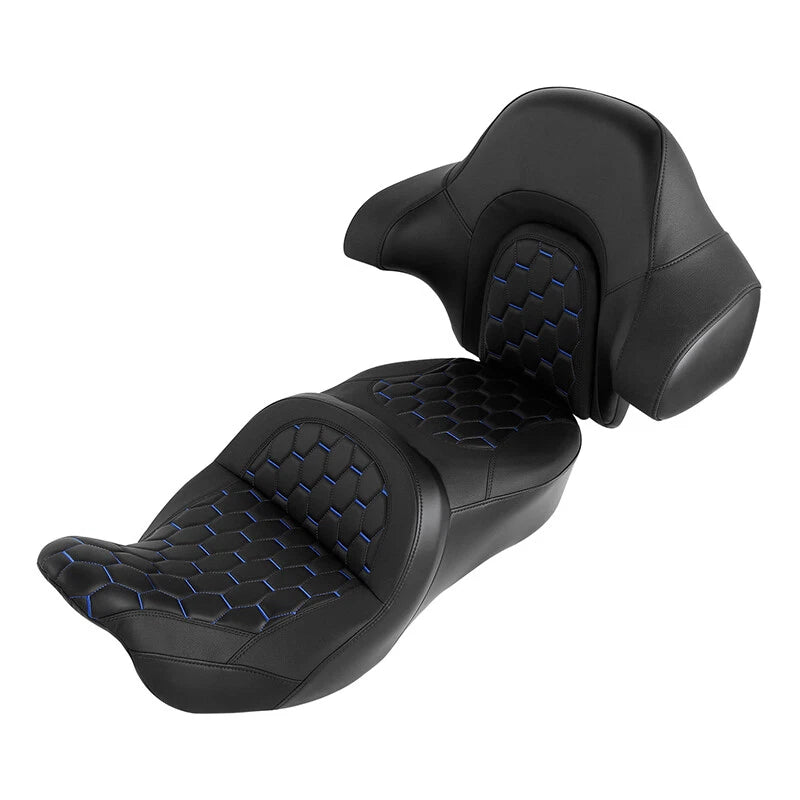 Driver Passenger Seat Backrest for Harley Electra Tri Glide (2014–2023) Black Blue