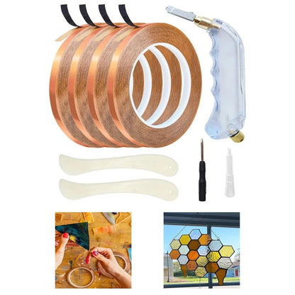 Glass Cutter Tool Kit with 4 Rolls Copper Foil Tape and Scrapers