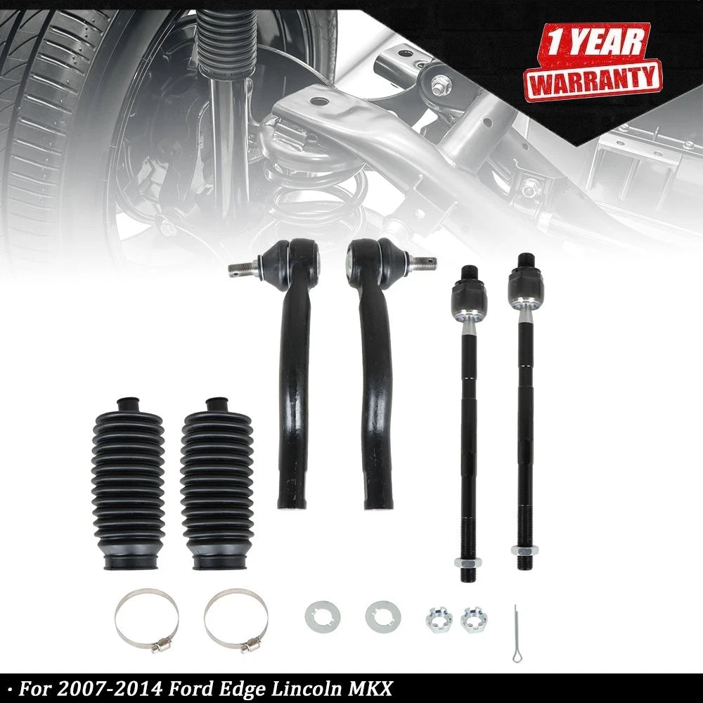 6X Front Inner & Outer Tie Rod Boot Kit for Ford Edge Lincoln MKX (2007–2014)