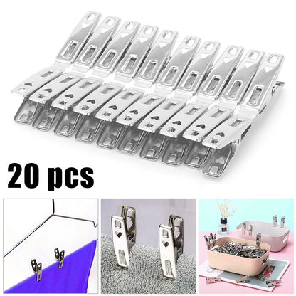 Set of 20 Stainless Steel Spring Loaded Clothes Pegs Laundry Clips