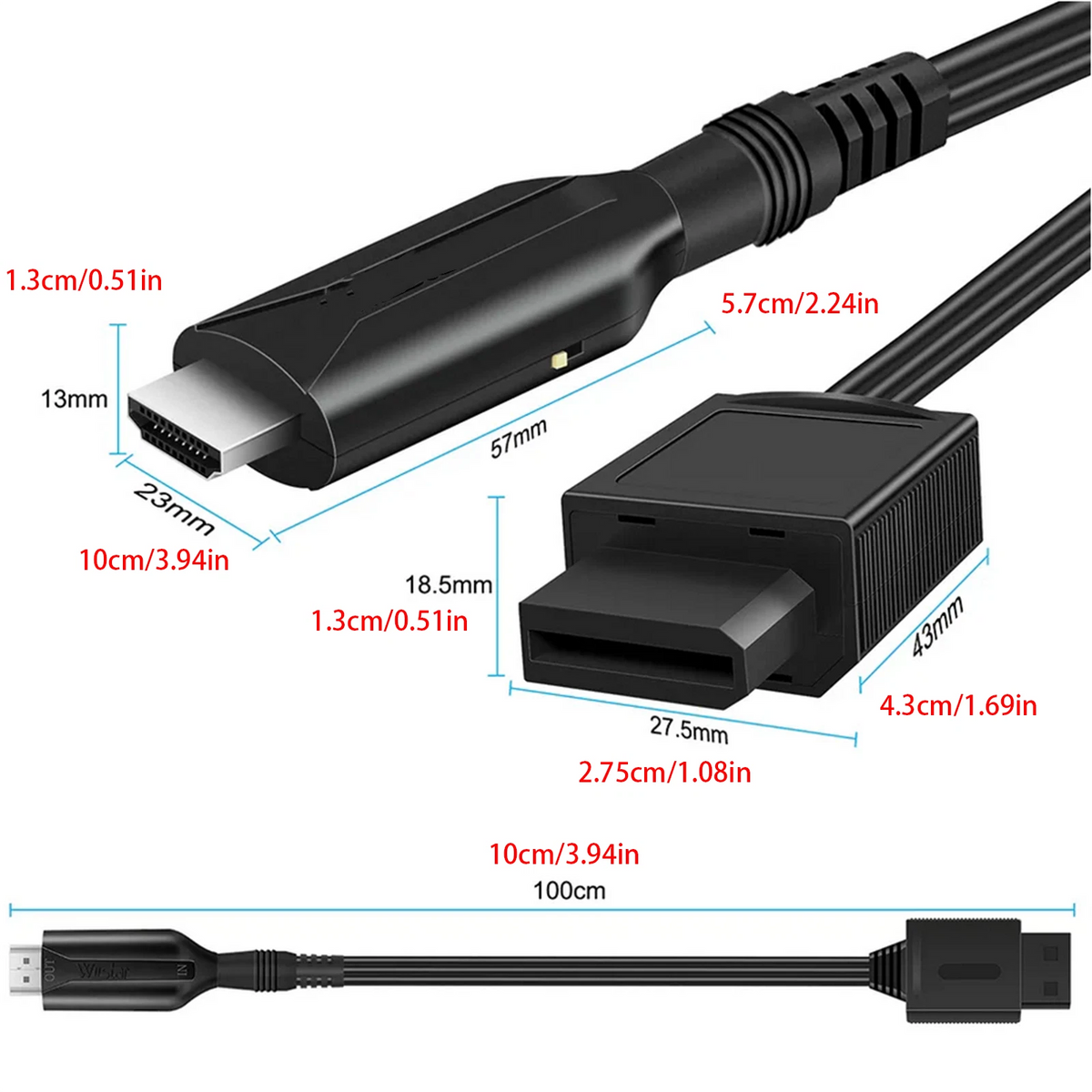 Wii to HDMI Converter Cable 100cm Full HD 720P 1080P