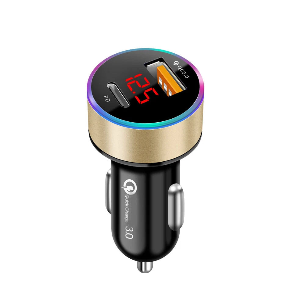 QC3.0 USB Type C USB 2-port Car Charger Cigarette Lighter Socket Parts 12V-24V
