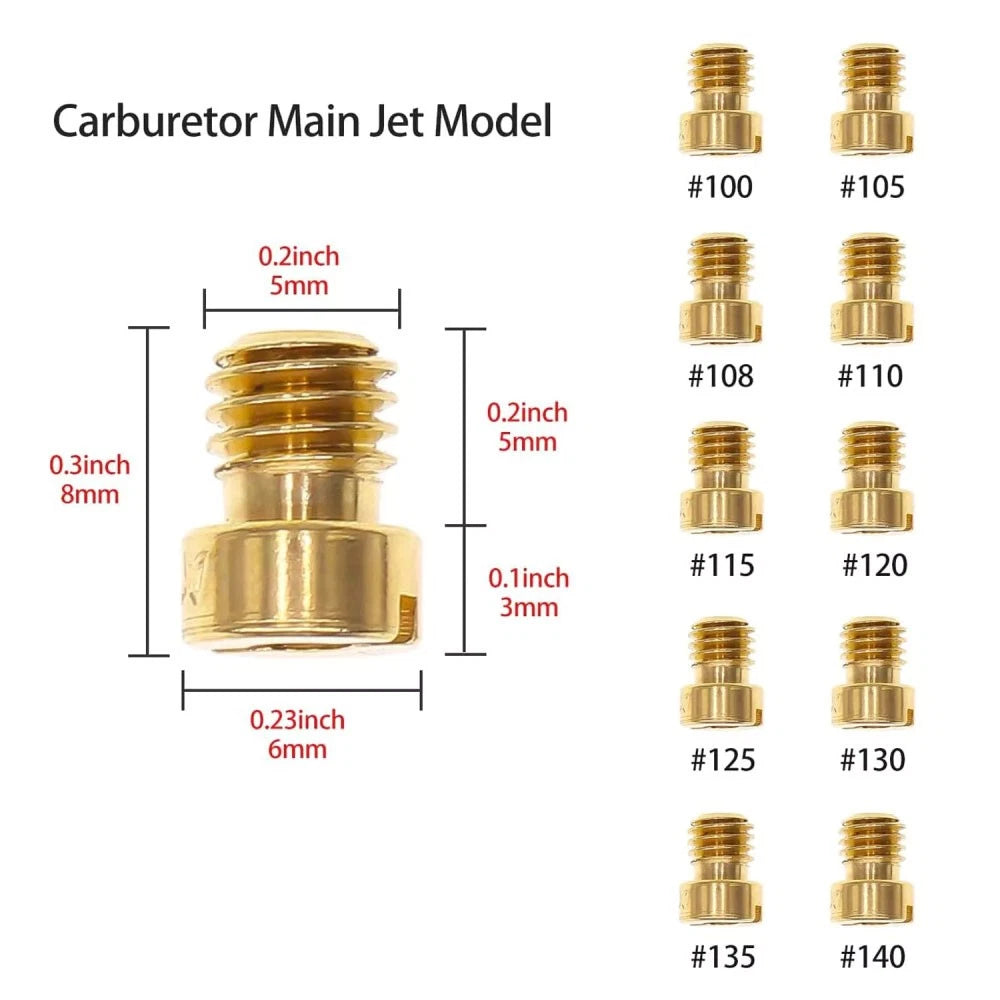 10Pcs 8mm Carburetor Main Jet Kit M5 for Motorcycle (100-140)