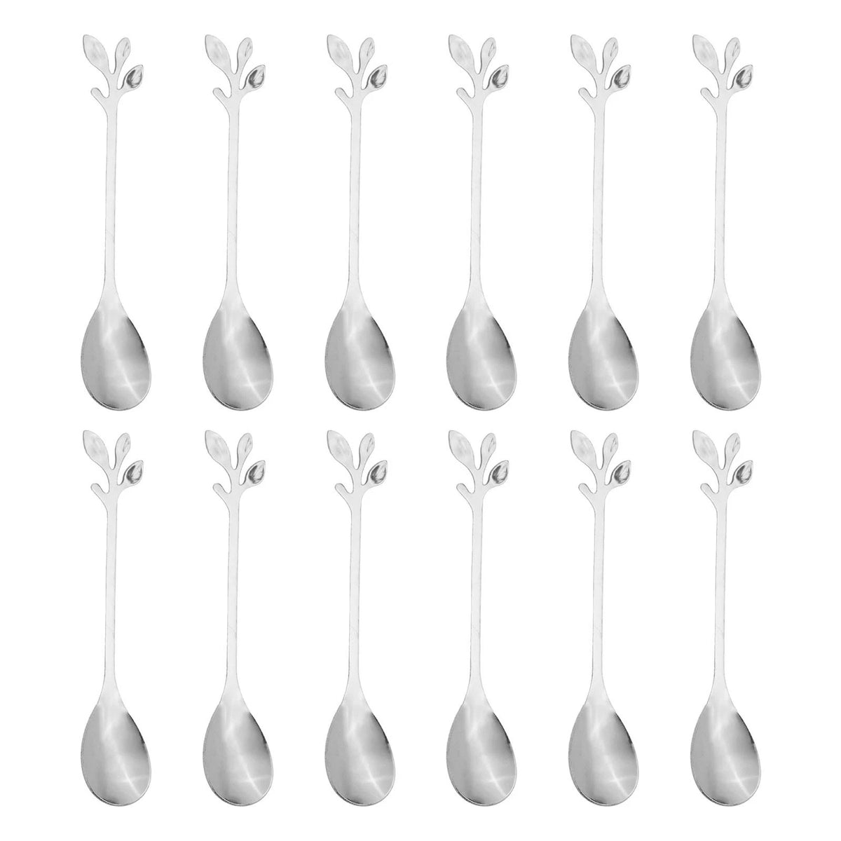 Set of 12 Metal Finish Tree Leaf Design Spoons