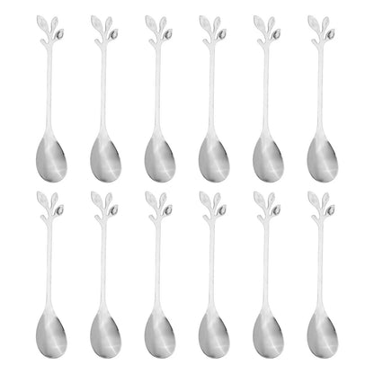 Set of 12 Metal Finish Tree Leaf Design Spoons
