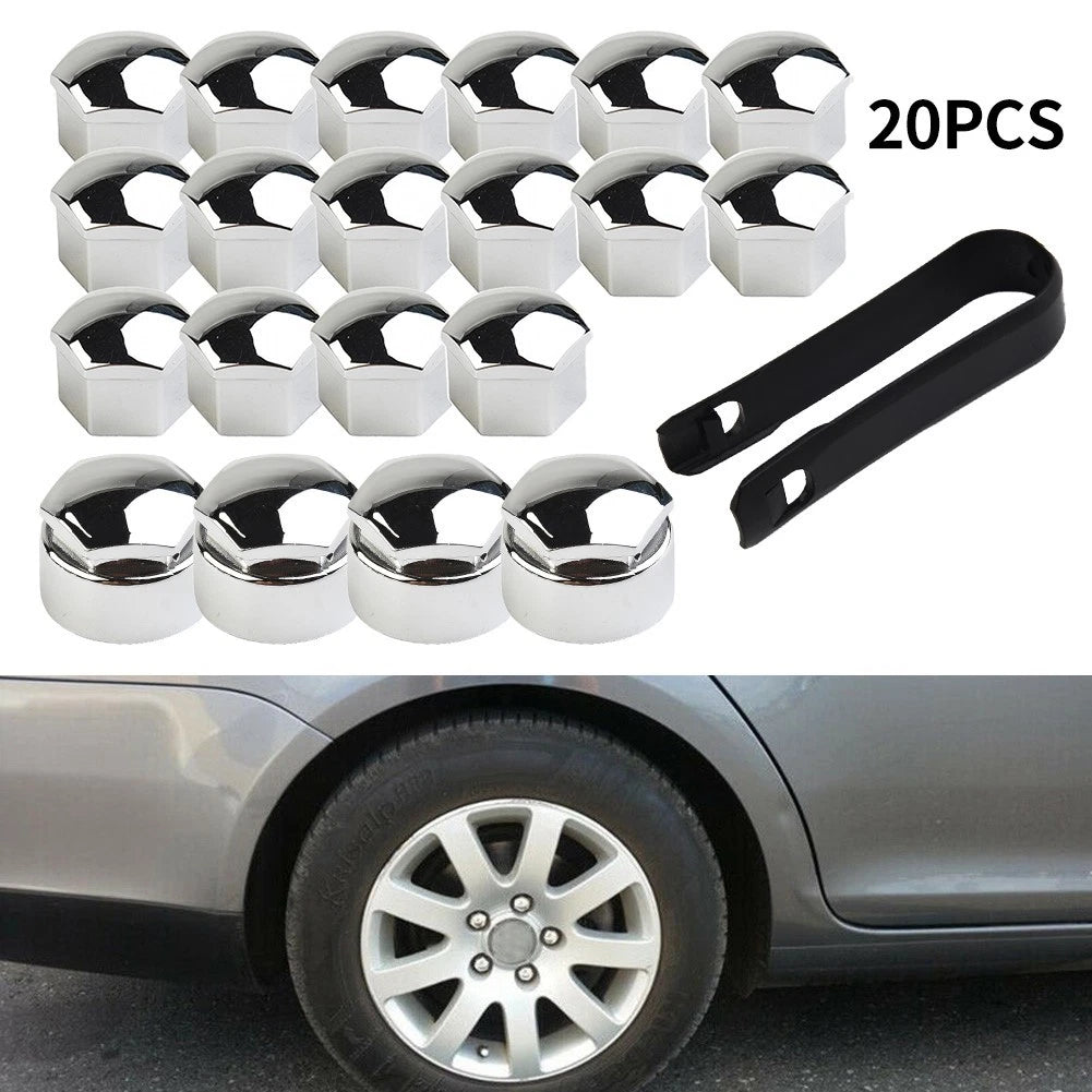 Set of 20 Nut Cap Wheel Bolts 17mm ABS Plastic Chrome