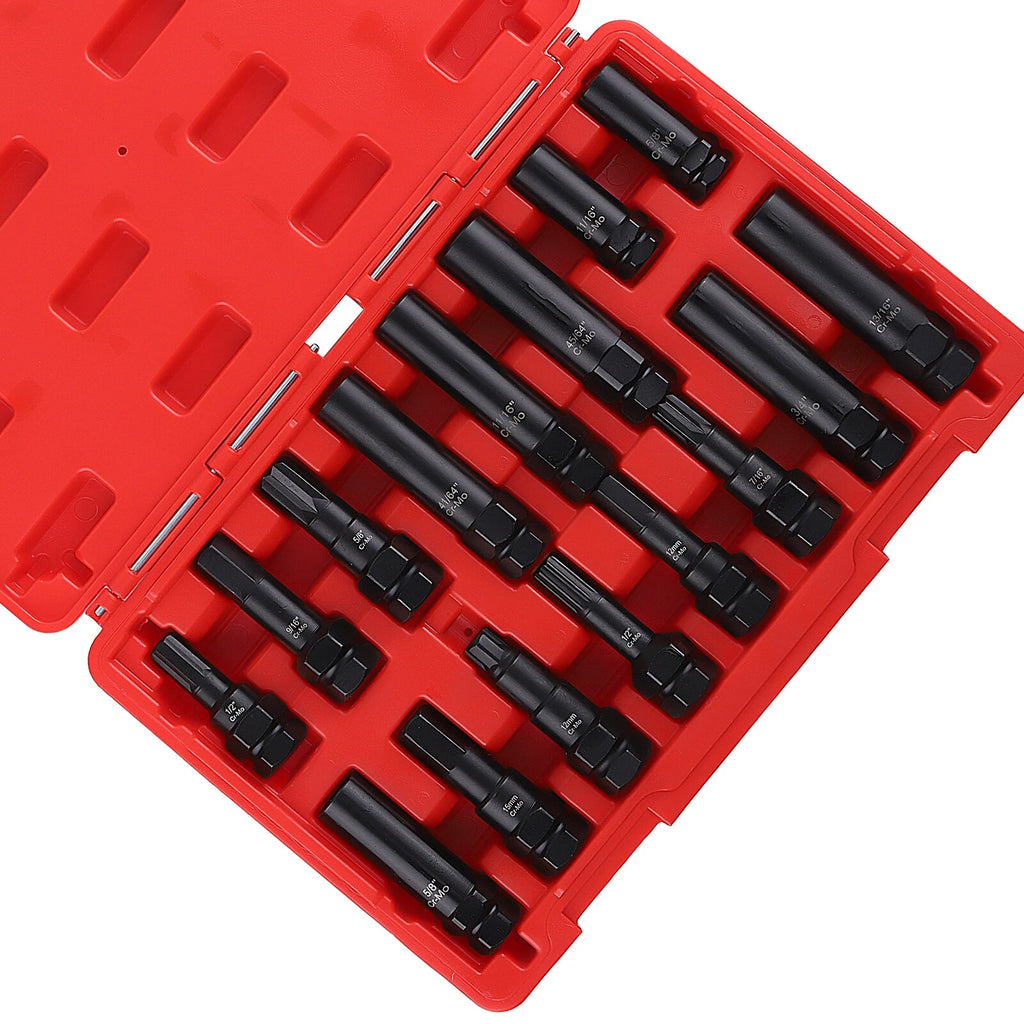 16-Piece Locking Lug Master Key Set for SAE and Metric Wheels