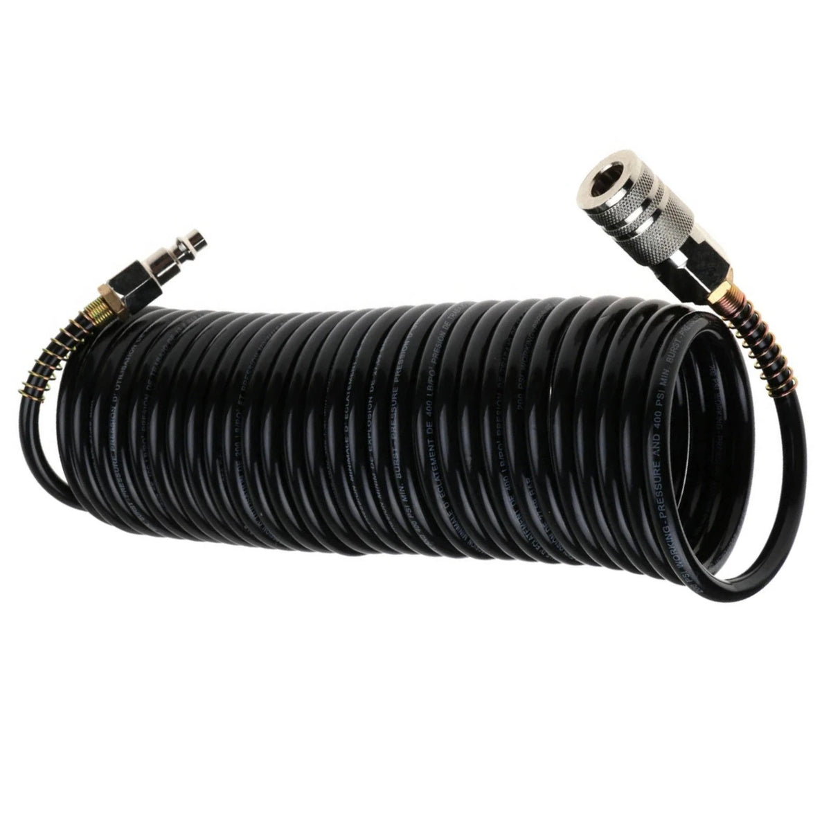1/4" ID x 25FT Black Rubber Air Hose 200PSI with Quick Connect Fitting