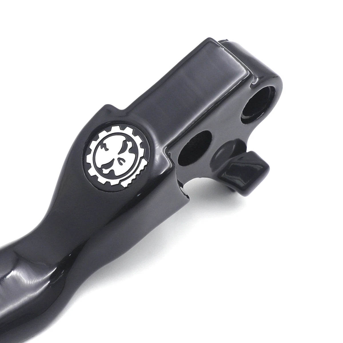 Black Skull Shorty Wide Blade Hand Levers for Harley XL/Dyna/Softail (1996–2014)