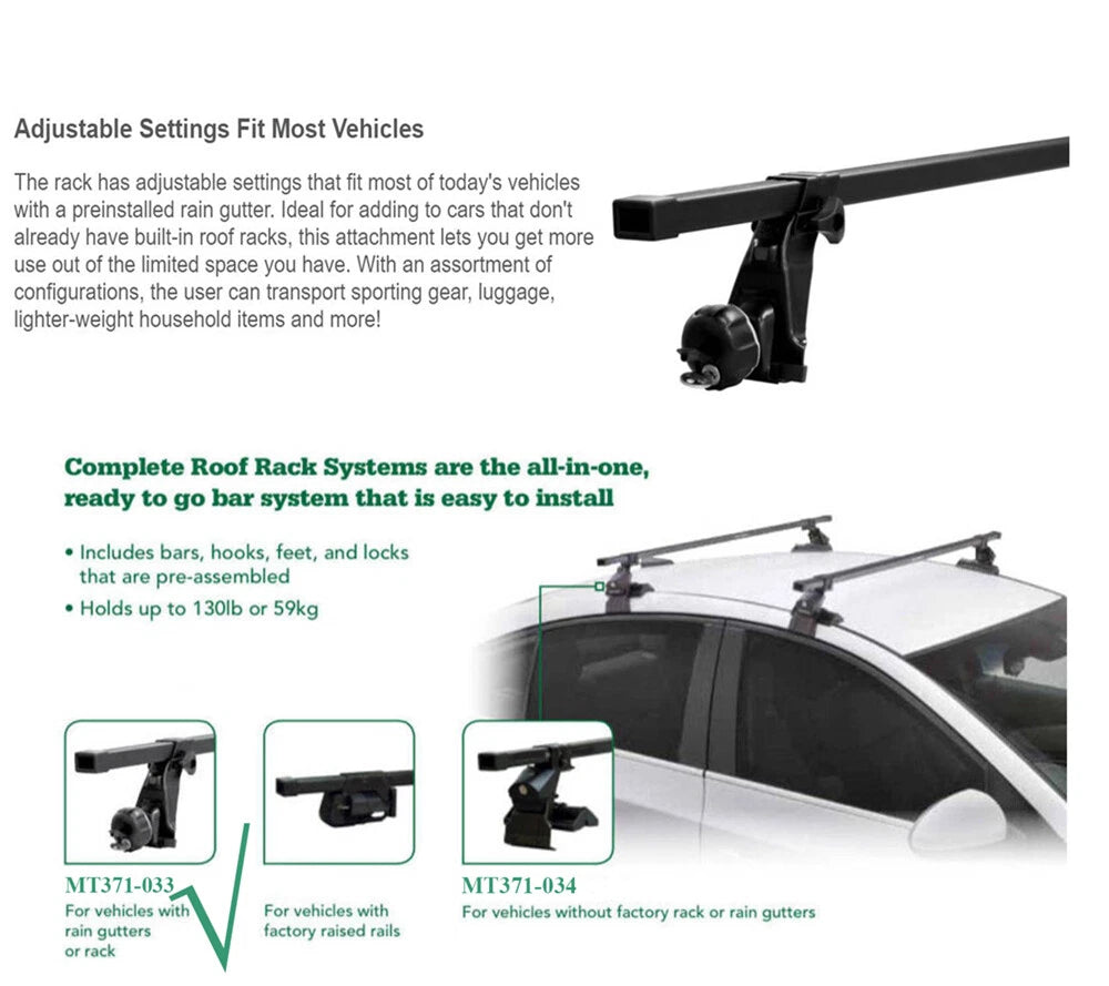 HTTMT SR1001 Roof Rack System for Vehicles with Rain Gutters (130 lb Capacity)