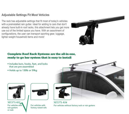 HTTMT SR1001 Roof Rack System for Vehicles with Rain Gutters (130 lb Capacity)