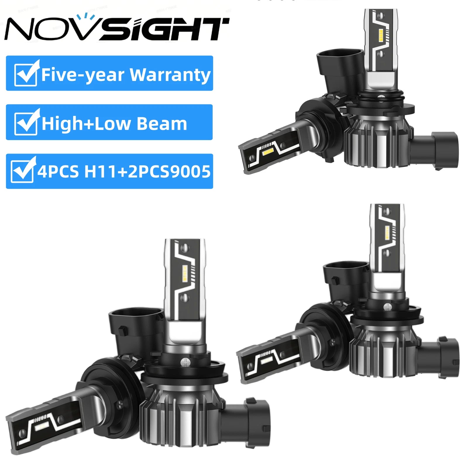 6x H11 9005 LED Headlight Bulbs for (6500K, IP68)