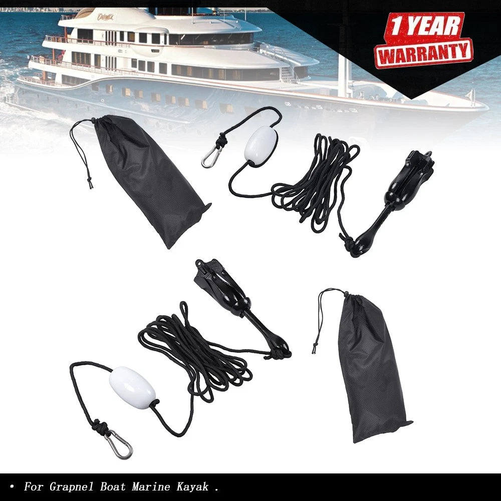 2-Pack Folding Kayak Anchor Set for Grapnel Boat (3.2KG) Black