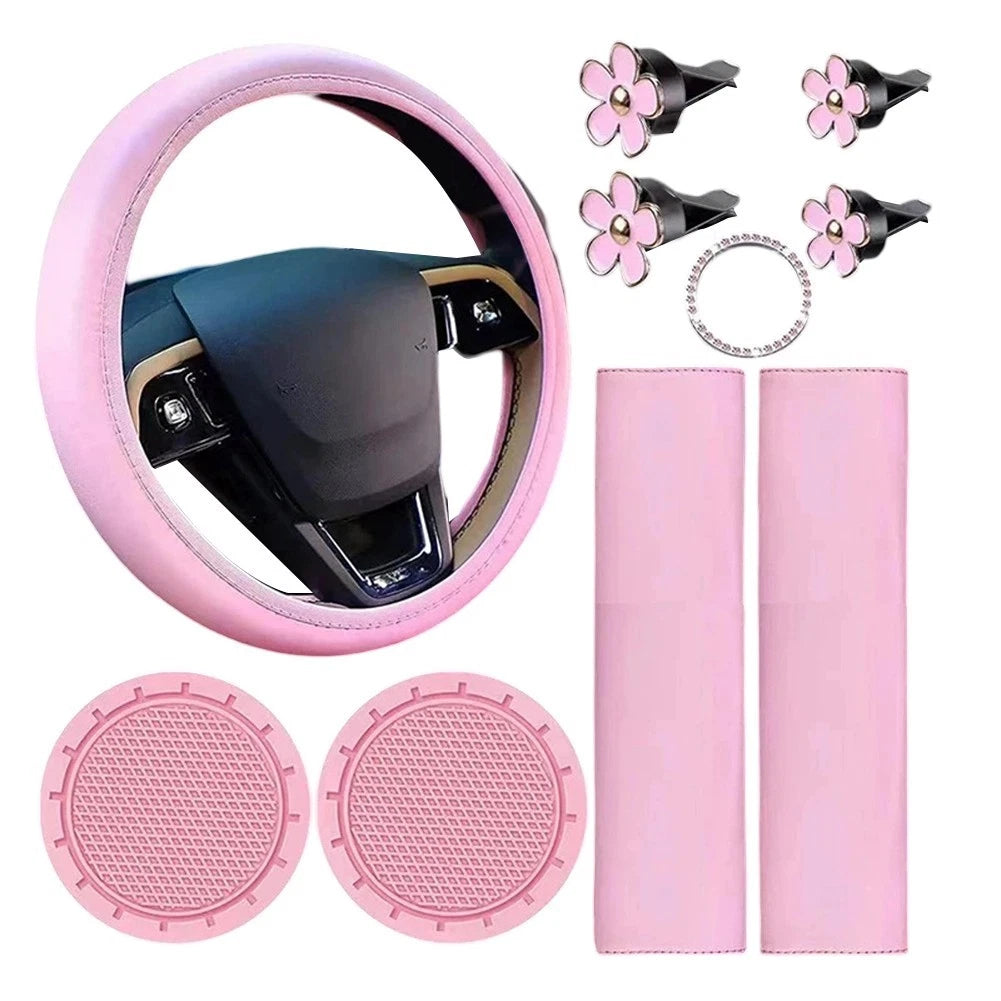 Steering Wheel Cover Set with Cup Holders for Women's Vehicles