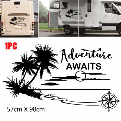 Caravan Camper Motorhome Body Stickers Coconut Tree Compass Graphic Decals Black