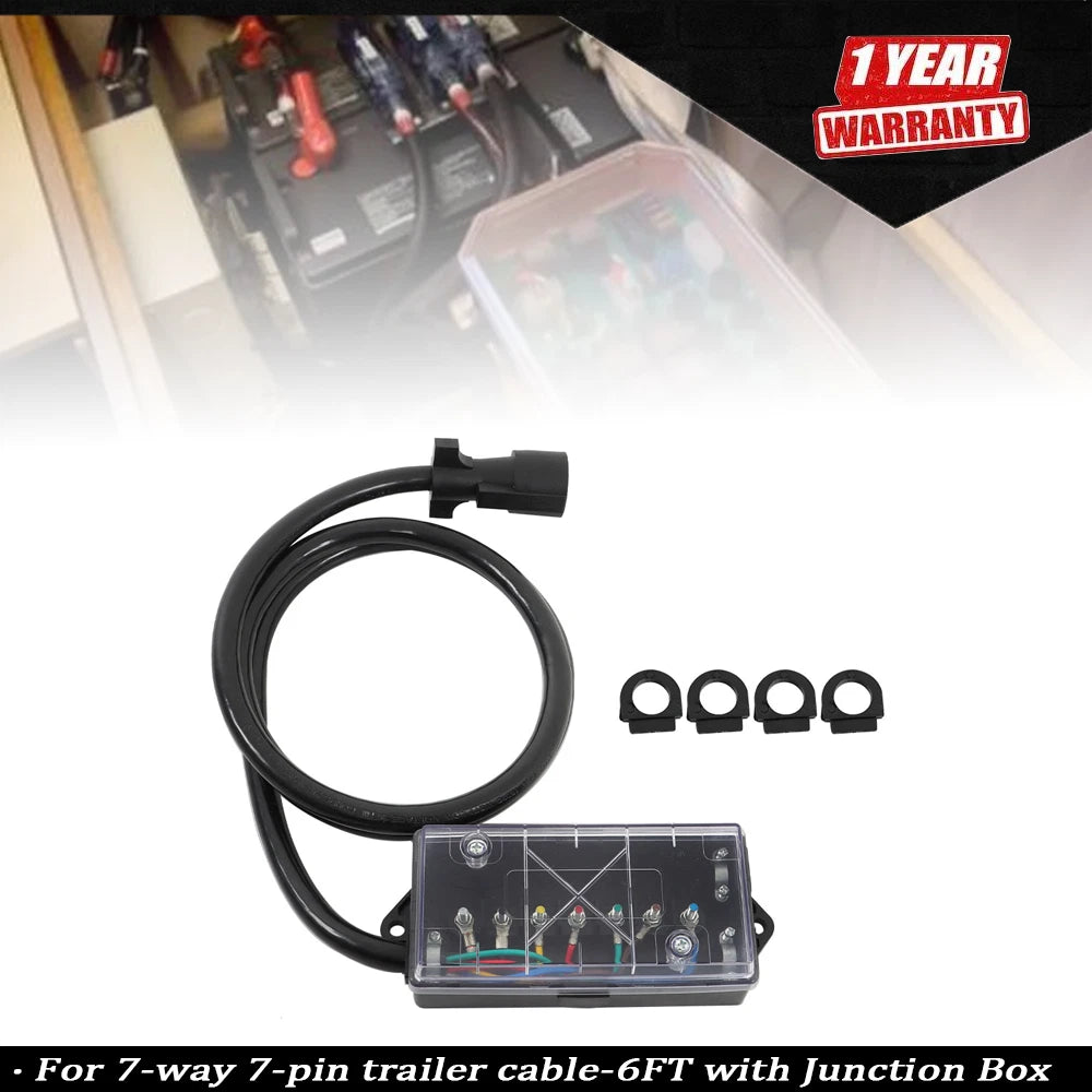7 Way Trailer Cable with 7 Pin Plug & Junction Box for RV Trailer (6FT)