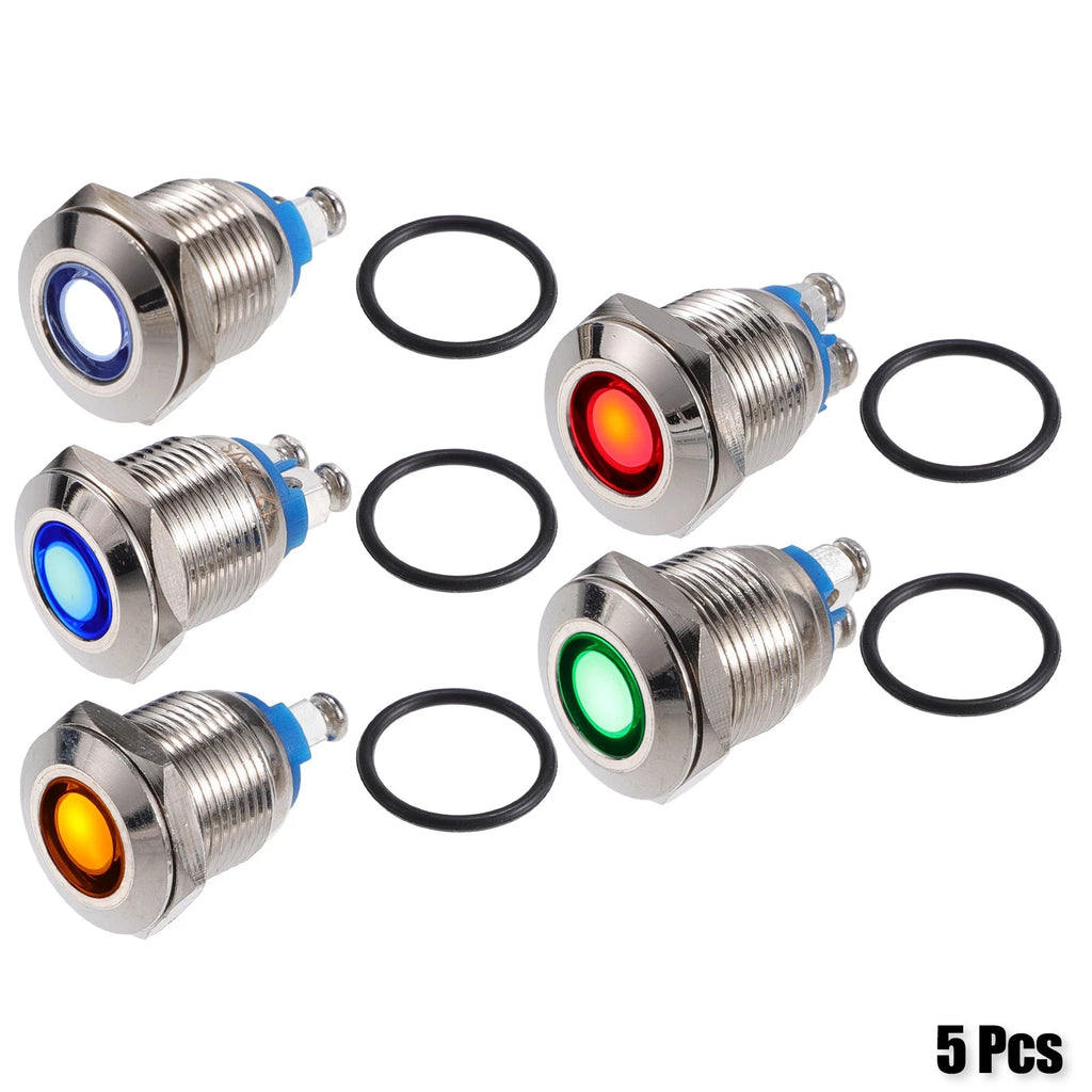5Pcs 12mm LED Waterproof Indicator Signal Light for Universal