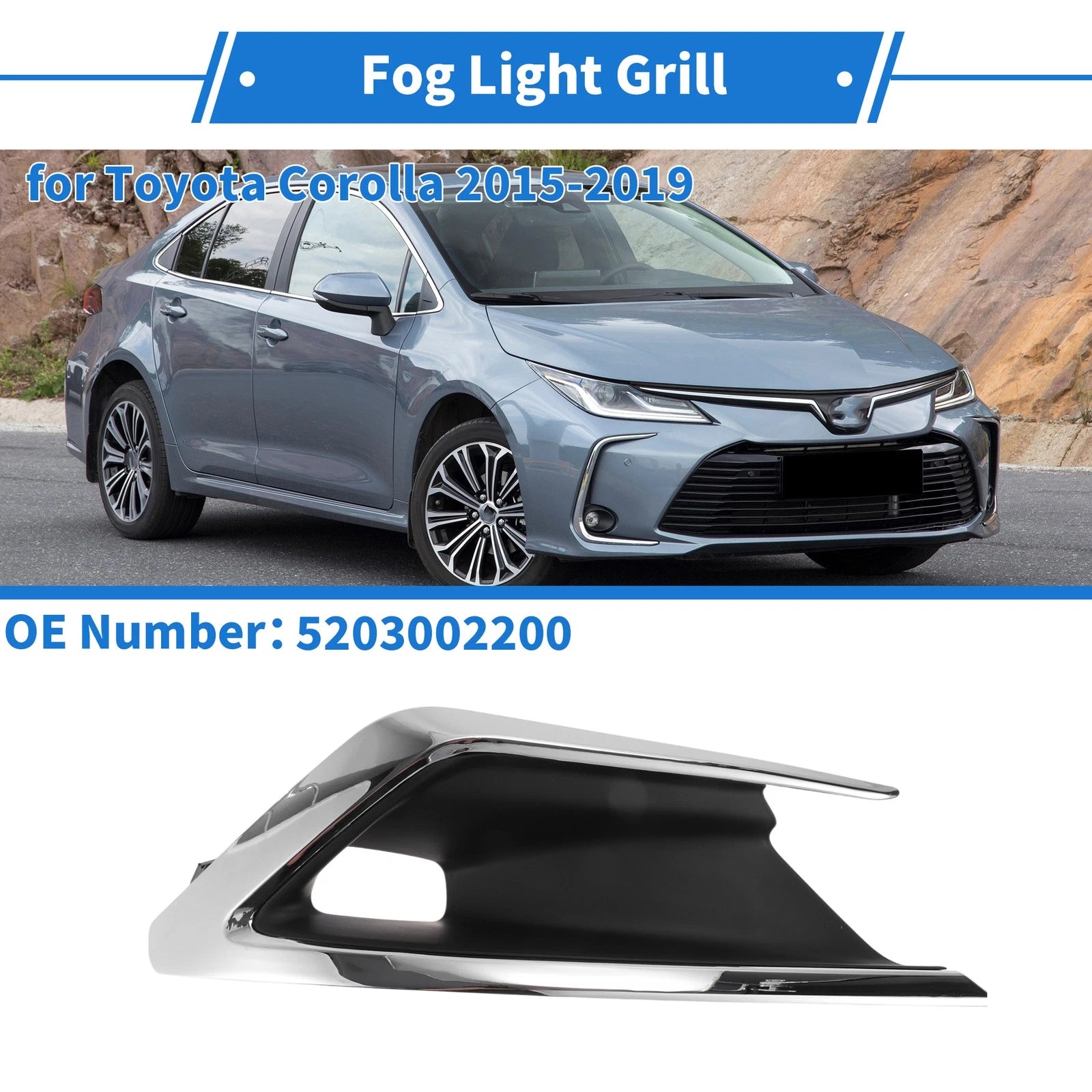 Front Right Fog Light Grill Replacement for Toyota Corolla (2015–2019)