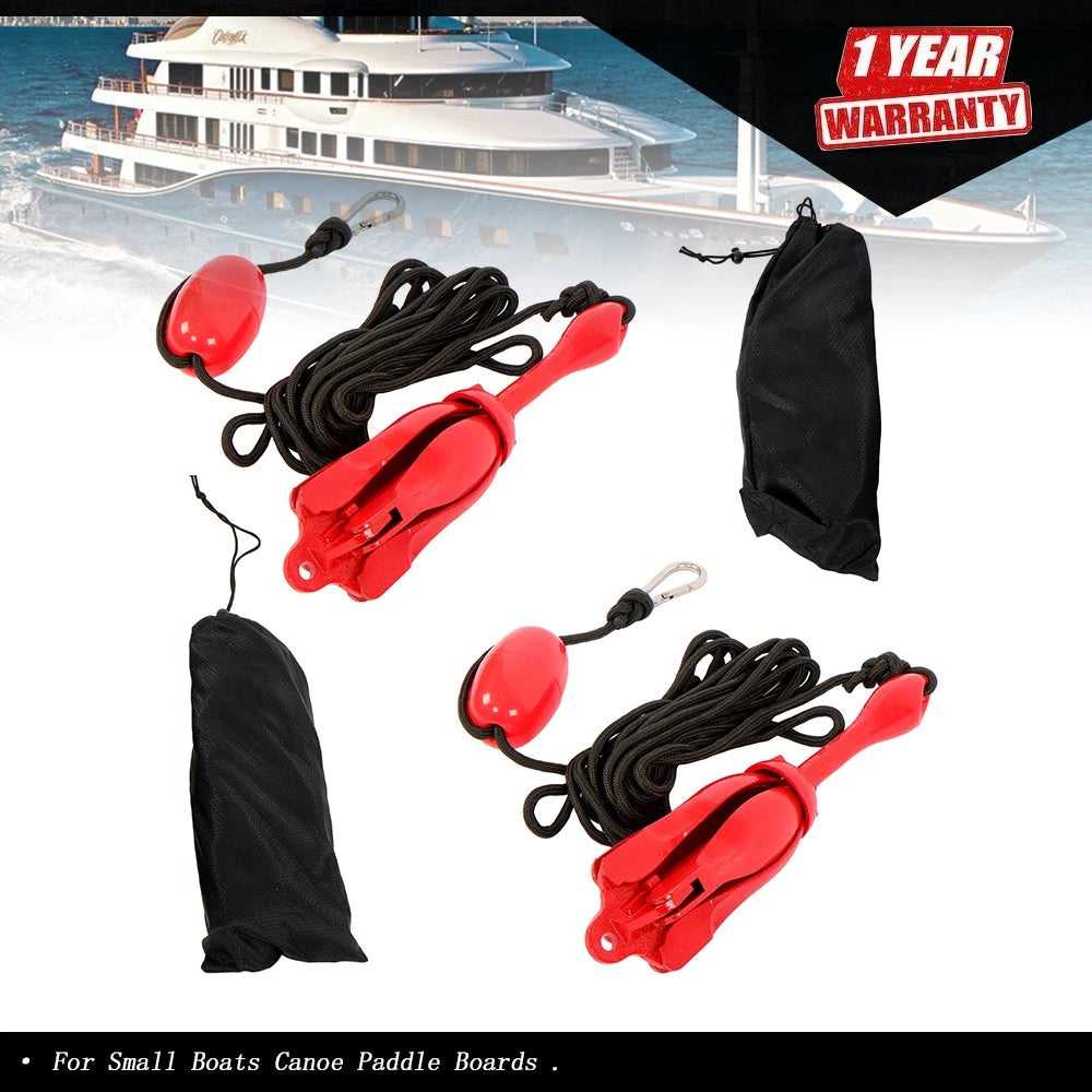 2-Pack Folding Grapnel Anchor Set for Kayak Boat (5.5LB) Red