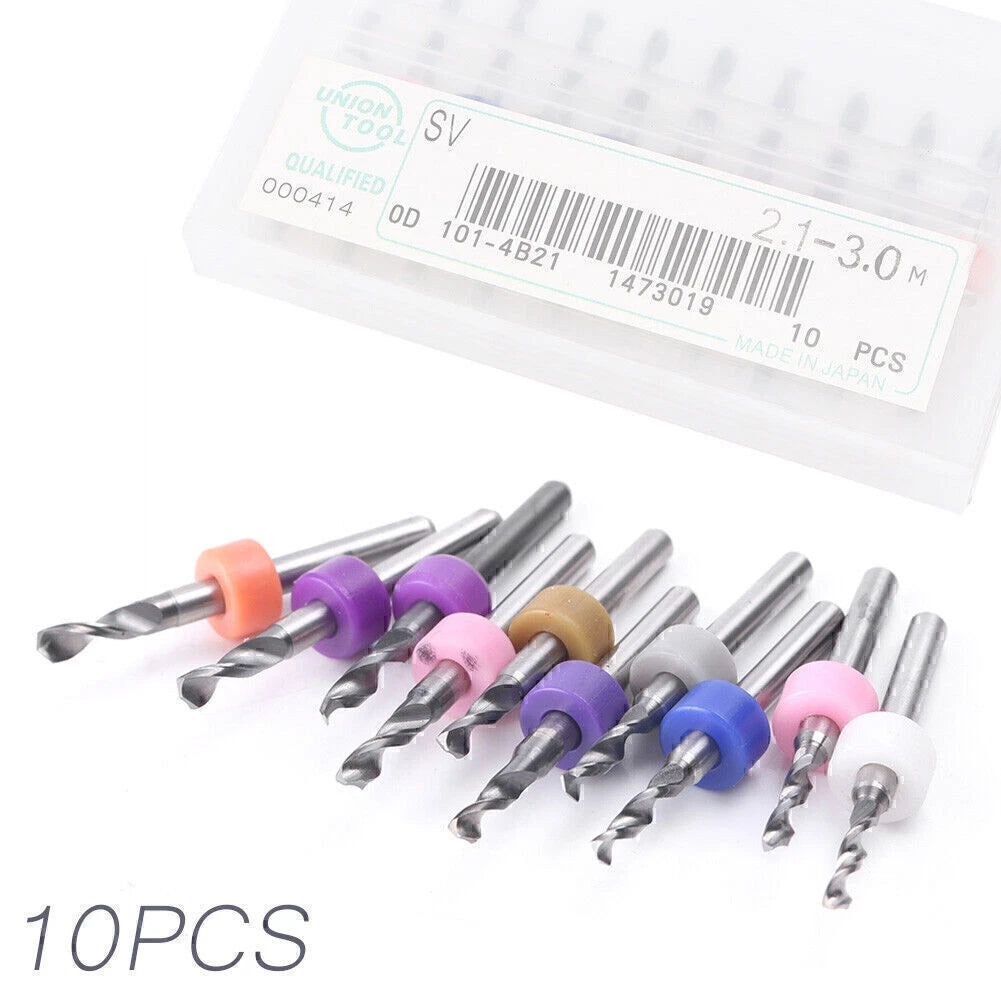 Set of 10 Carbide Mini Micro Drill Bits 2.1-3.0mm for CNC PCB