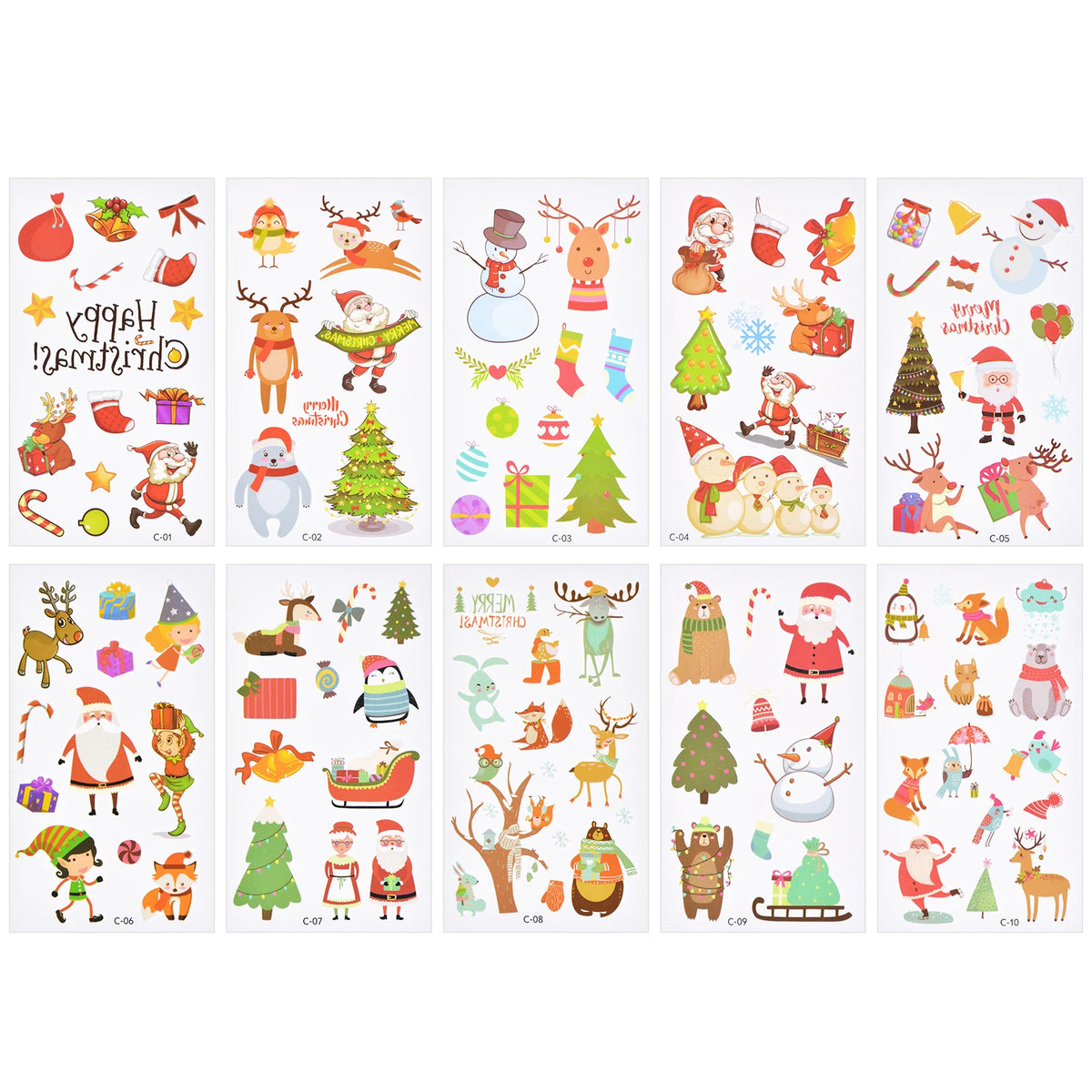 10 Sheets Waterproof Christmas Temporary Tattoos for Kids