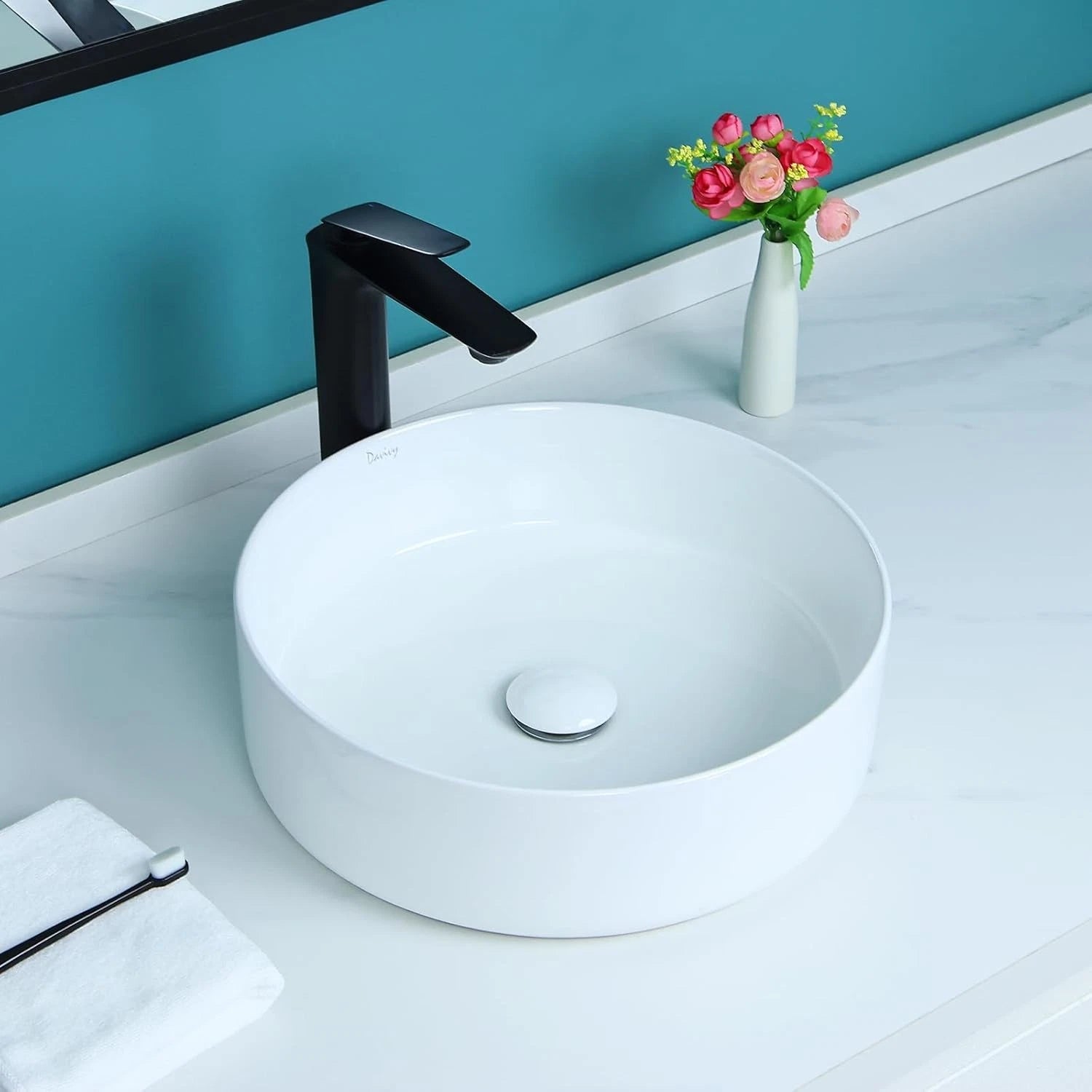 Ceramic Bathroom Vessel Sink 16" x 16" with Pop Up Drain for All Models