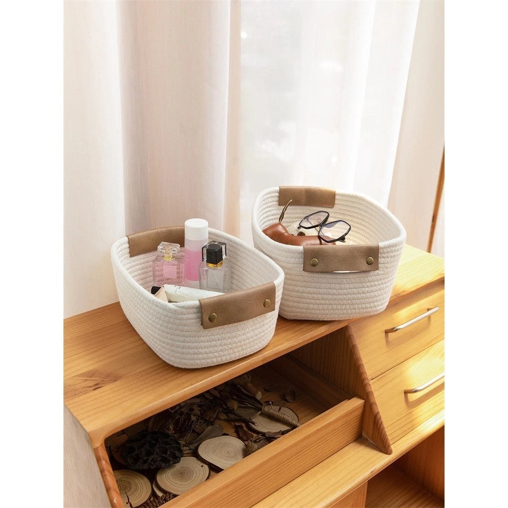 Cotton Linen Basket for Home Decor (28x22x11cm)