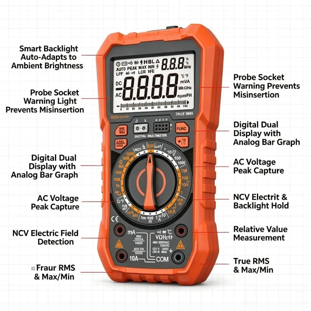 DT58B Multimeter with True Technology NCV Detection Peak Hold Backlight