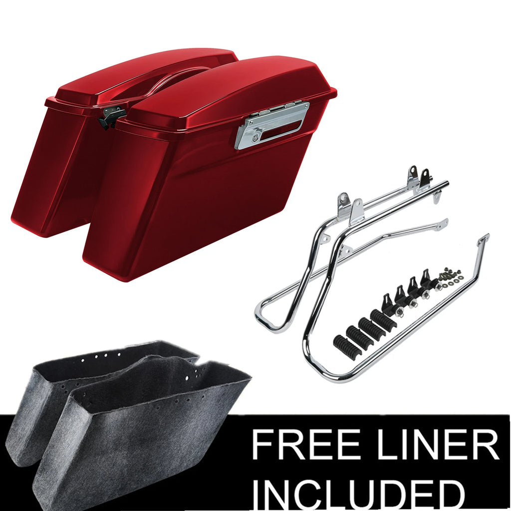 Red Hard Saddlebag & Chrome Conversion Bracket for Harley Softail FLST (1984–2017)