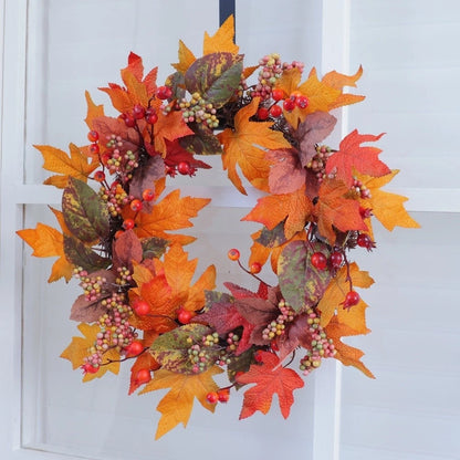 Fall Wreath 50cm with Autumn Leaves Berries for Front Door Wall Decor