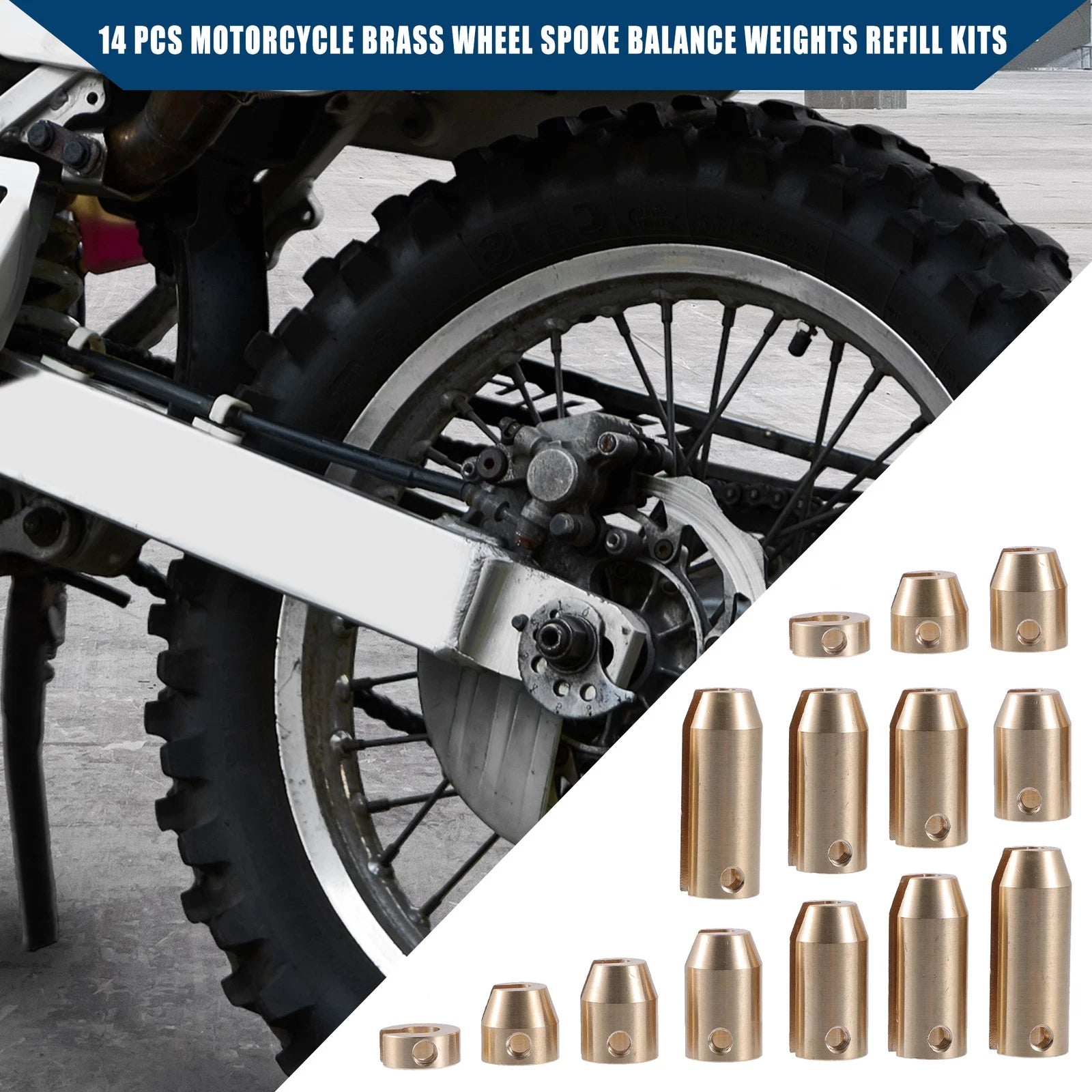 Brass Wheel Spoke Balance Weights Refill Kit with Wrench for Motorcycle (14pcs)