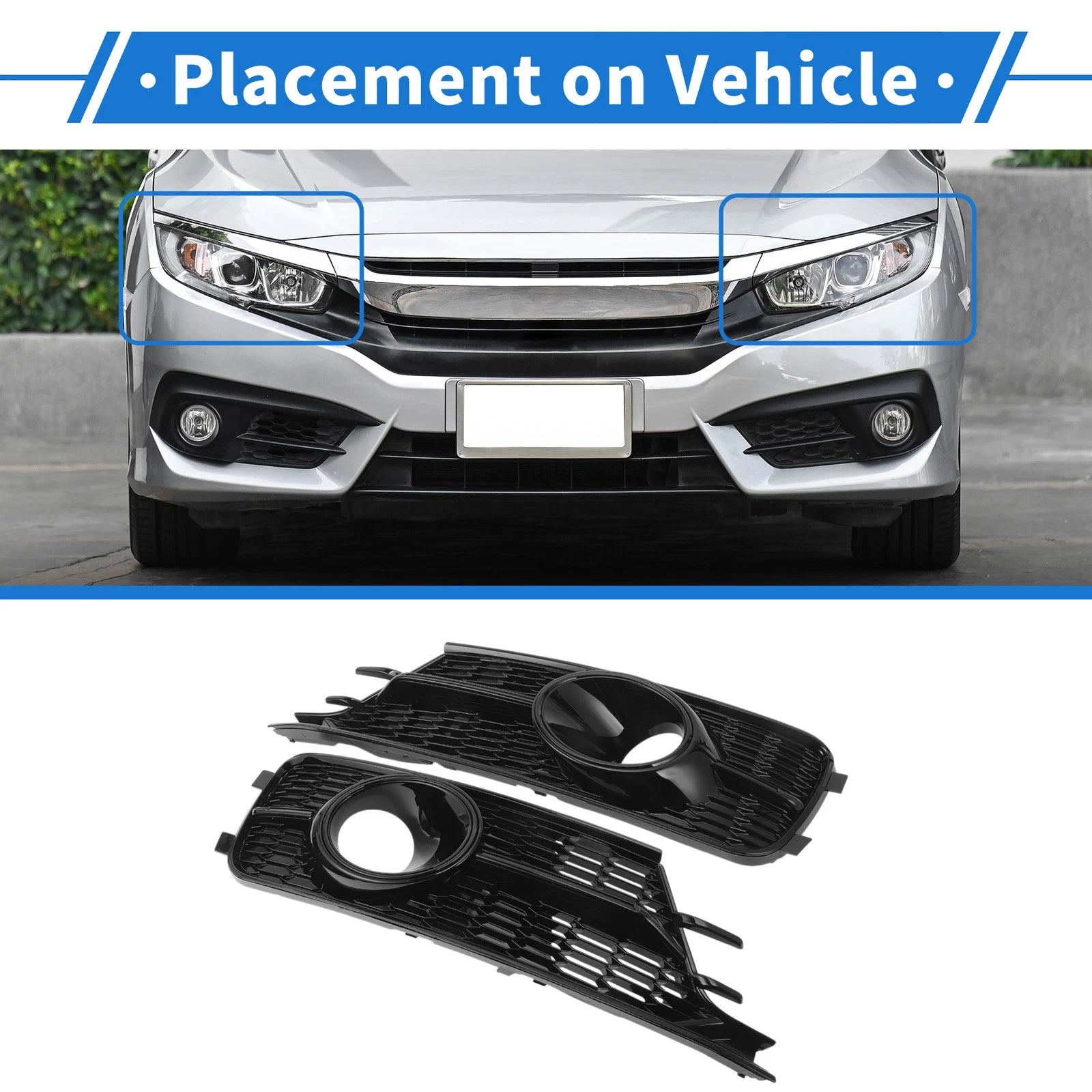 Front Left Right Fog Light Grille Pair Replacement for Audi A6 (2016–2018)