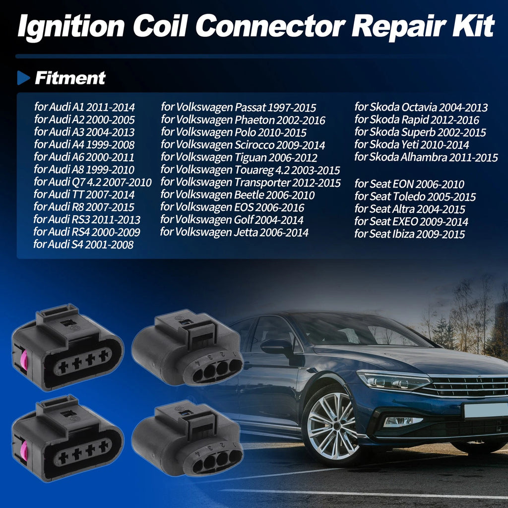4-Way Ignition Coil Connector Repair Kit for Audi A3 A4 A6 Q7 (2000–2016)