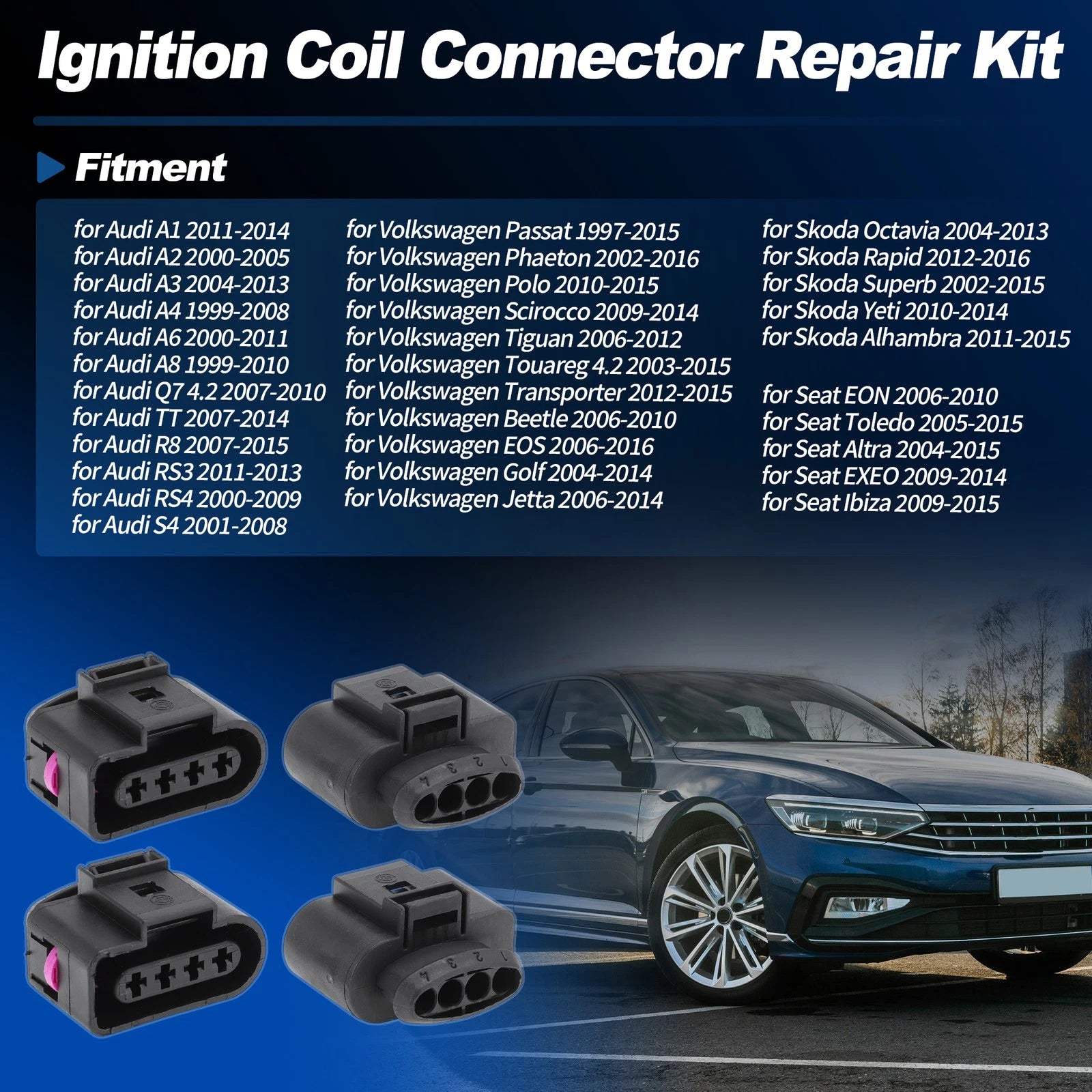 4-Way Ignition Coil Connector Repair Kit for Audi A3 A4 A6 Q7 (2000–2016)