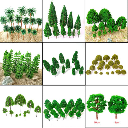 Set of 4 Mixed Model Trees for Railroad Train Diorama Scenery