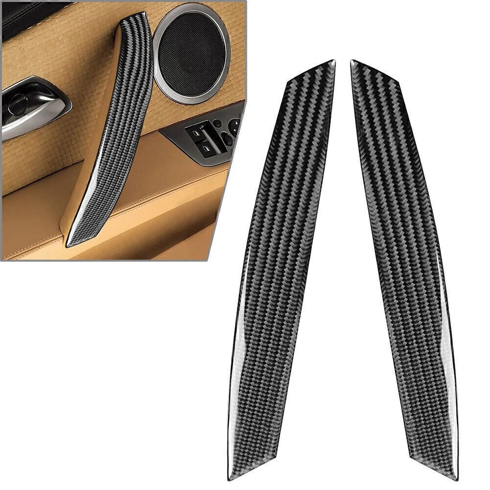 2X Interior Door Handle Strip Cover for BMW Z4 E85 (2003–2008) Carbon Fiber Black