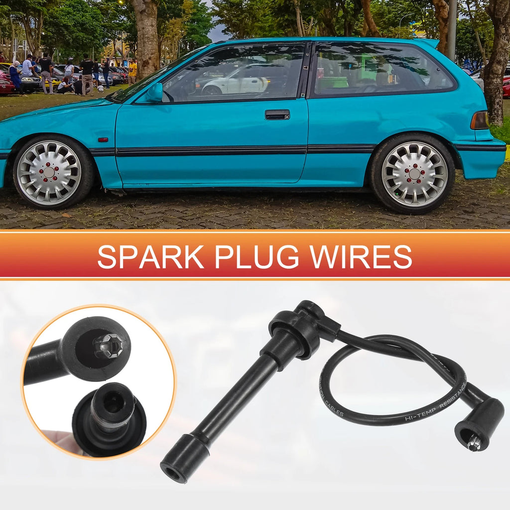 4PC Ignition Coil Spark Plug Wire Set for Honda Civic (1991–1995)