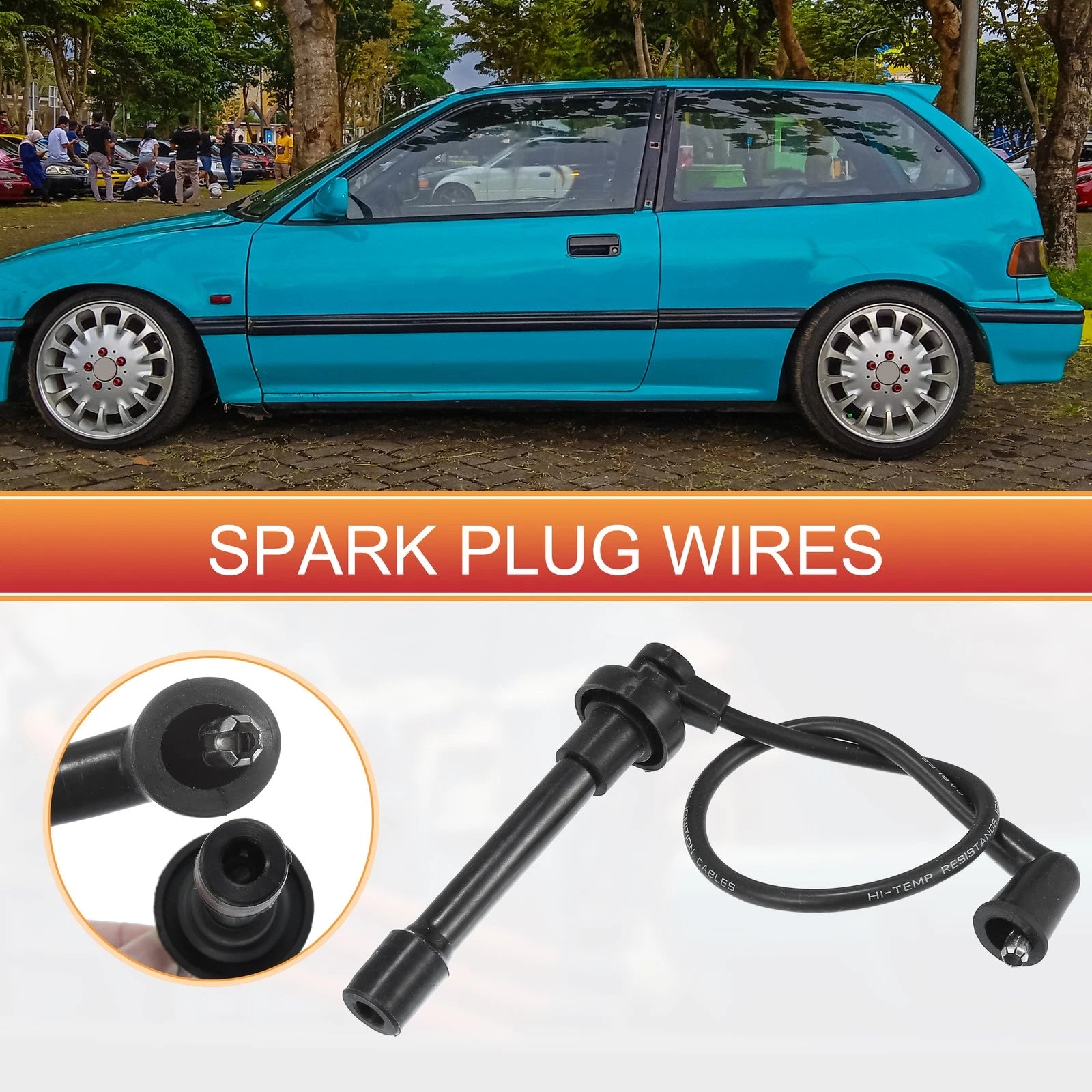 4PC Ignition Coil Spark Plug Wire Set for Honda Civic (1991–1995)