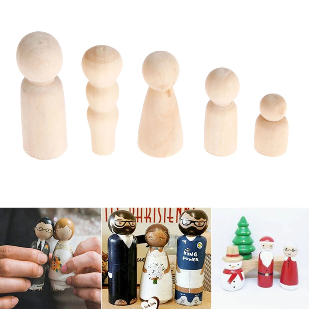 Set of 4 Unfinished Wooden Peg Dolls for Kids Christmas Gift