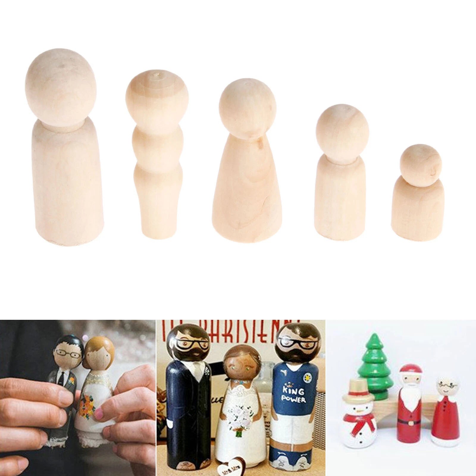 Set of 4 Unfinished Wooden Peg Dolls for Kids Christmas Gift