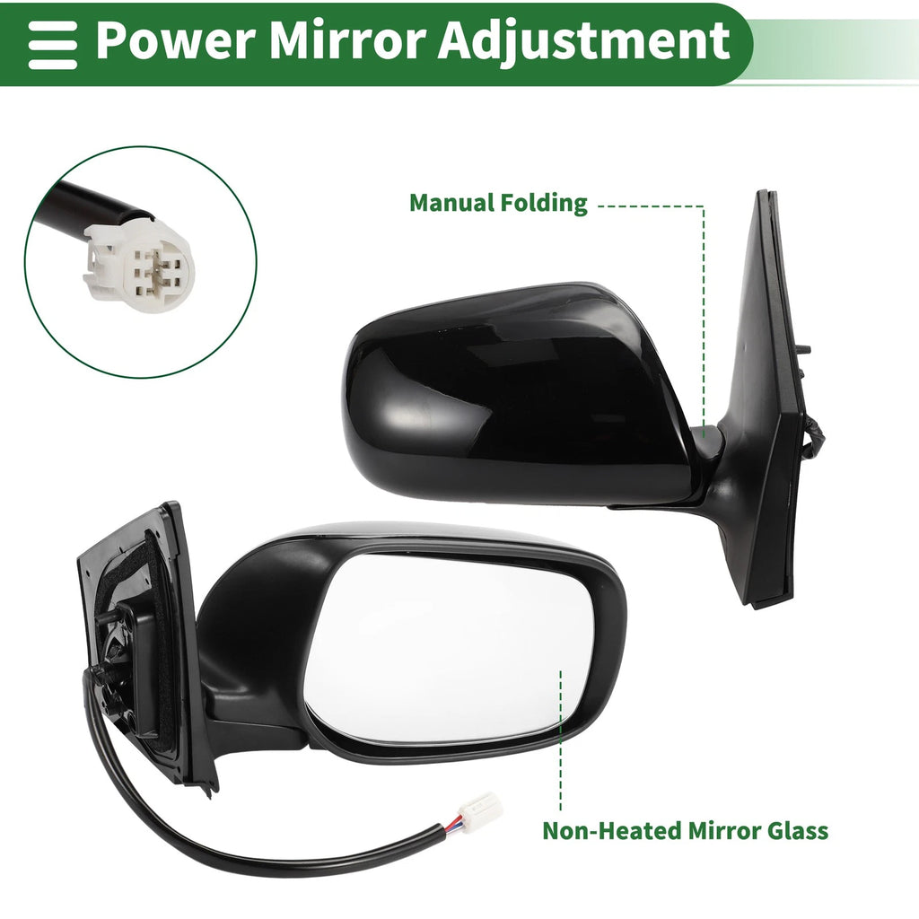 Right Side Door Mirror Manual Folding Gloss Black for Toyota Corolla (2009–2013)