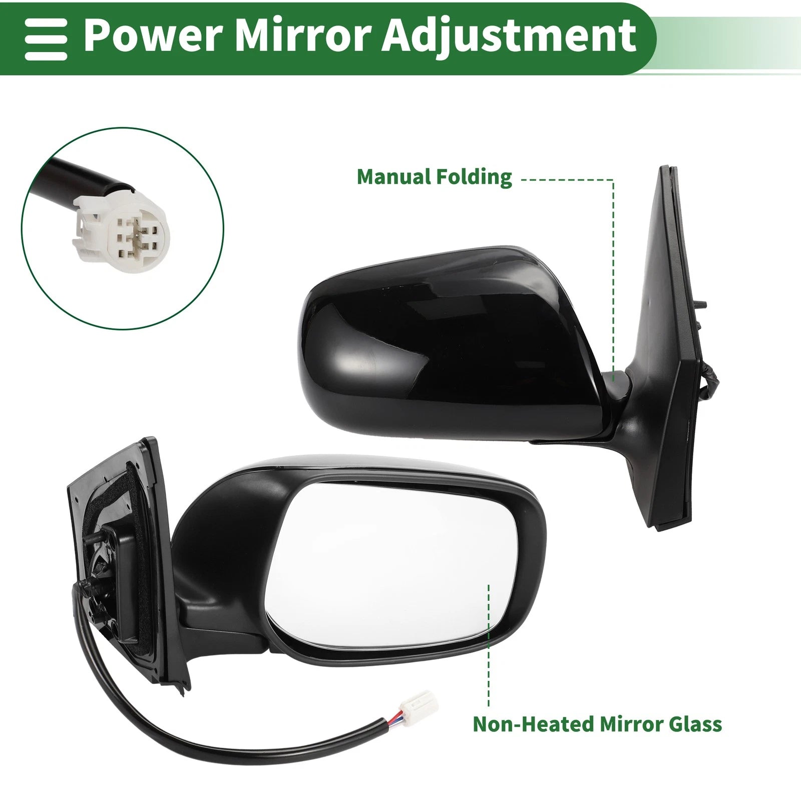 Right Side Door Mirror Manual Folding Gloss Black for Toyota Corolla (2009–2013)